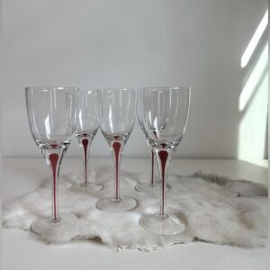 ORREFORS INTERMEZZO RED BLOWN GLASS, WHITE WINE GLASSES, SET OF 5